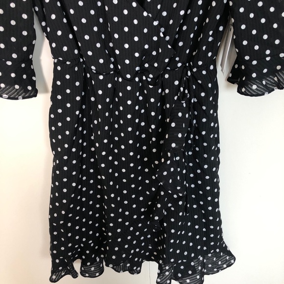 NWT Q & A Black Polka Dot Surplice Wrap Dress - Picture 3 of 8